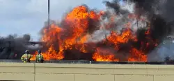 WATCH: Large flames on I-595 after fuel tanker crash in Broward County